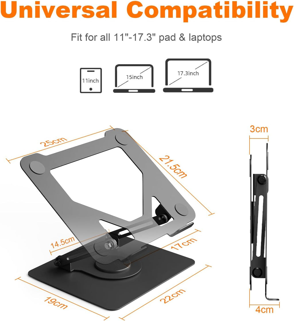 GRIFEMA GB1050 Laptop Stand for Desk, Adjustable Laptop Riser for 11-17 inches Laptops, with 360° Rotating Base, Foldable Ventilated Cooling Notebook Stand