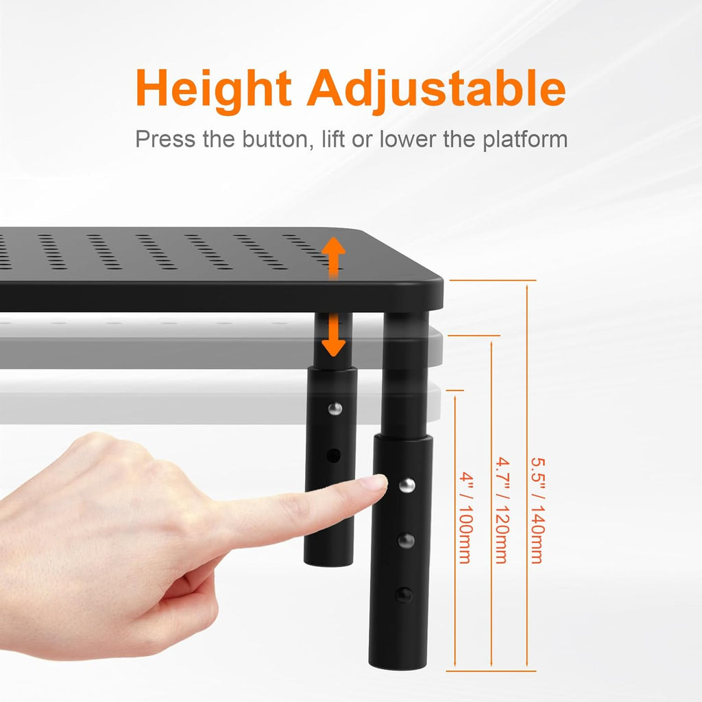 Grifema GB1051 Metal Adjustable Monitor Stand Riser for Desks, with Mesh Platform Laptop, 3 Height Levels, up to 20KG