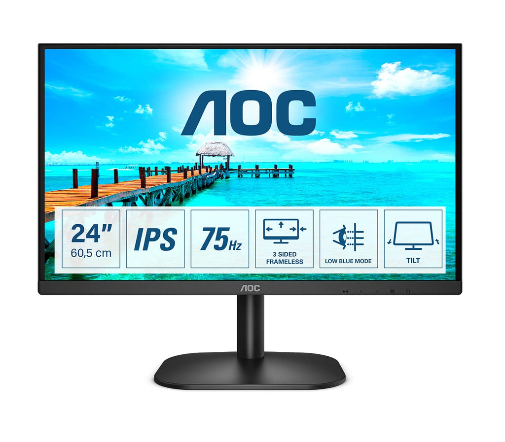 AOC 24B3HA2-24 Inch FHD monitor, IPS, 100Hz, 1ms, Ultra Narrow Boarder, FlickerFree, Adaptive Sync (1920 x 1080 250 cd/m HDMI 1.4 / DP 1.4)