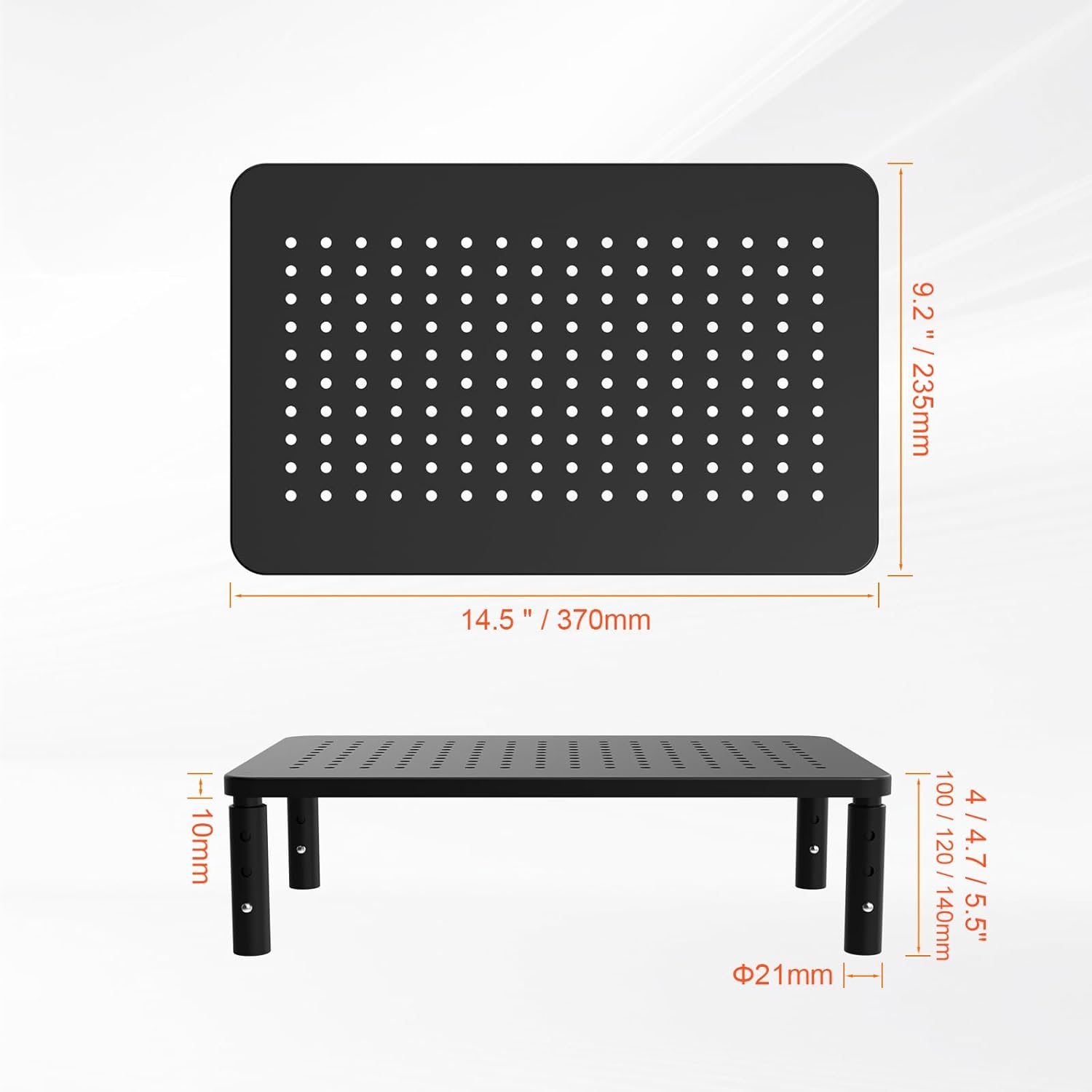Grifema GB1051 Metal Adjustable Monitor Stand Riser for Desks, with Mesh Platform Laptop, 3 Height Levels, up to 20KG