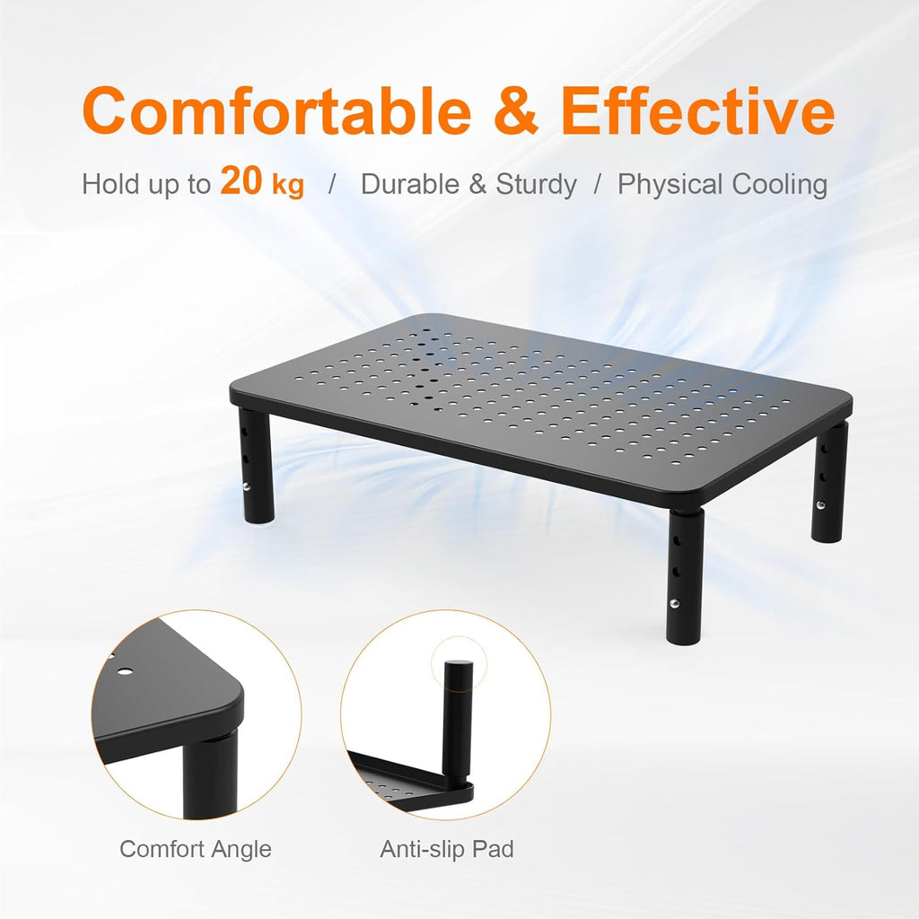 Grifema GB1051 Metal Adjustable Monitor Stand Riser for Desks, with Mesh Platform Laptop, 3 Height Levels, up to 20KG
