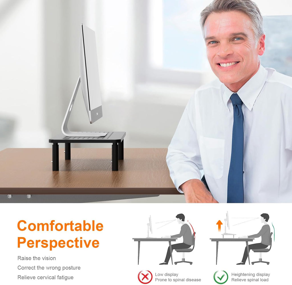 Grifema GB1051 Metal Adjustable Monitor Stand Riser for Desks, with Mesh Platform Laptop, 3 Height Levels, up to 20KG