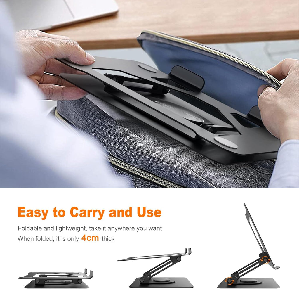 GRIFEMA GB1050 Laptop Stand for Desk, Adjustable Laptop Riser for 11-17 inches Laptops, with 360° Rotating Base, Foldable Ventilated Cooling Notebook Stand
