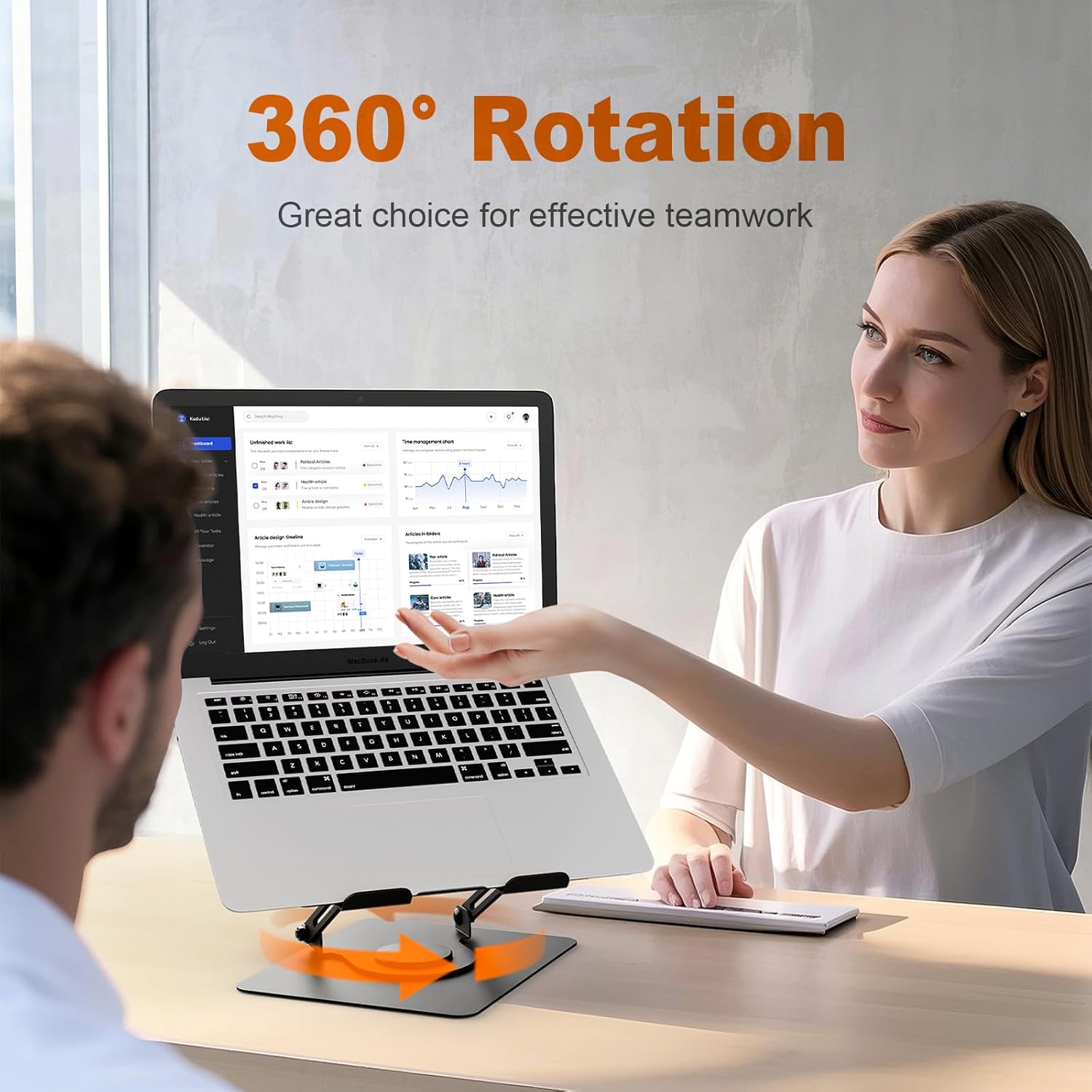 GRIFEMA GB1050 Laptop Stand for Desk, Adjustable Laptop Riser for 11-17 inches Laptops, with 360° Rotating Base, Foldable Ventilated Cooling Notebook Stand