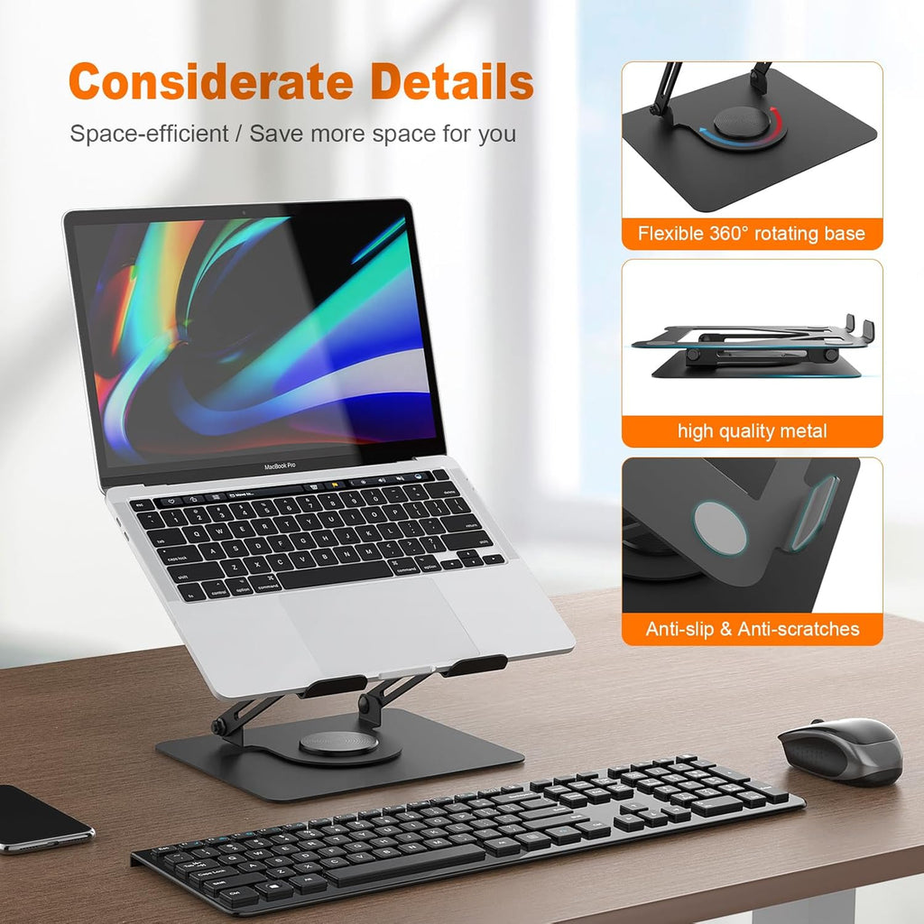 GRIFEMA GB1050 Laptop Stand for Desk, Adjustable Laptop Riser for 11-17 inches Laptops, with 360° Rotating Base, Foldable Ventilated Cooling Notebook Stand
