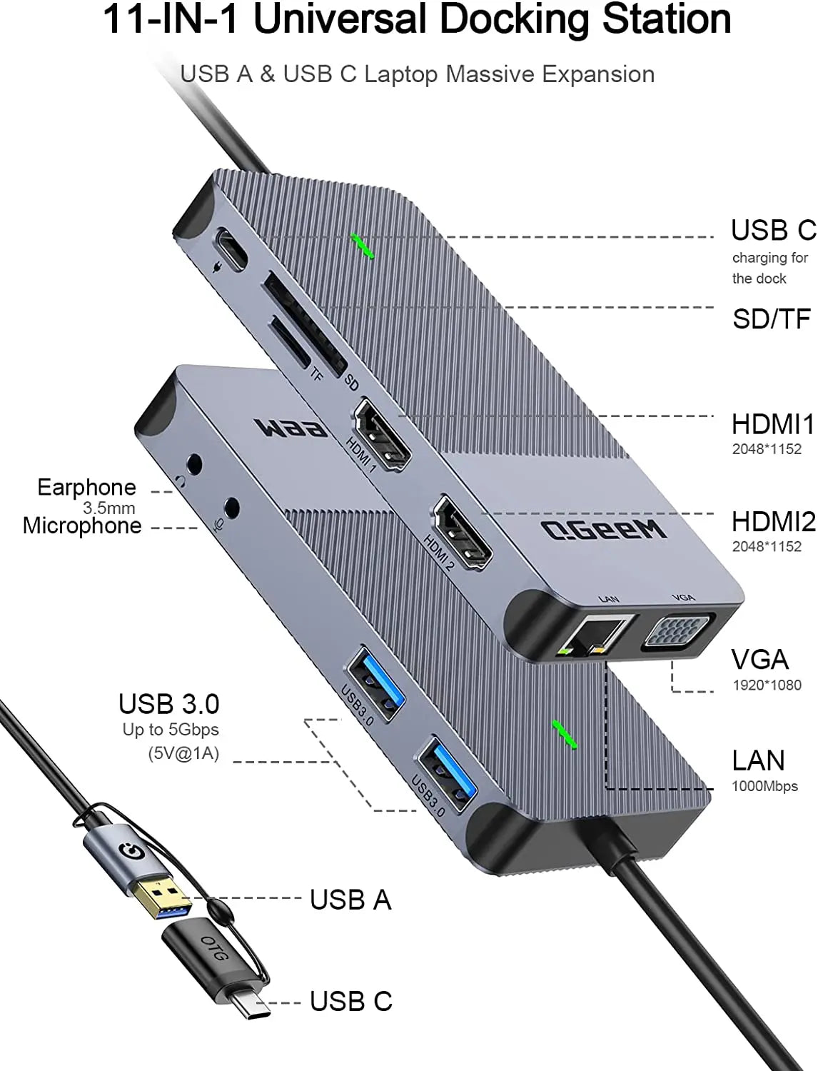 QGeeM USB 3.0 Docking Station