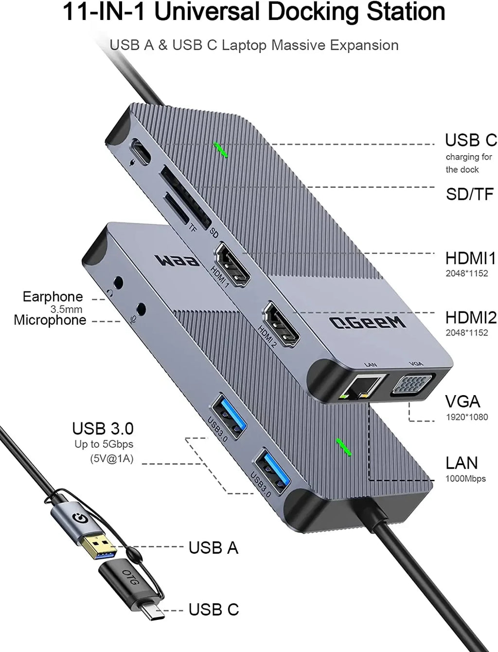 QGeeM USB 3.0 Docking Station