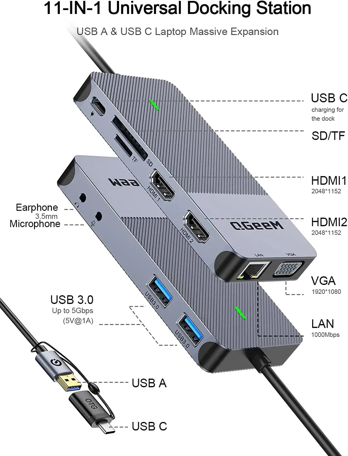 QGeeM USB 3.0 Docking Station